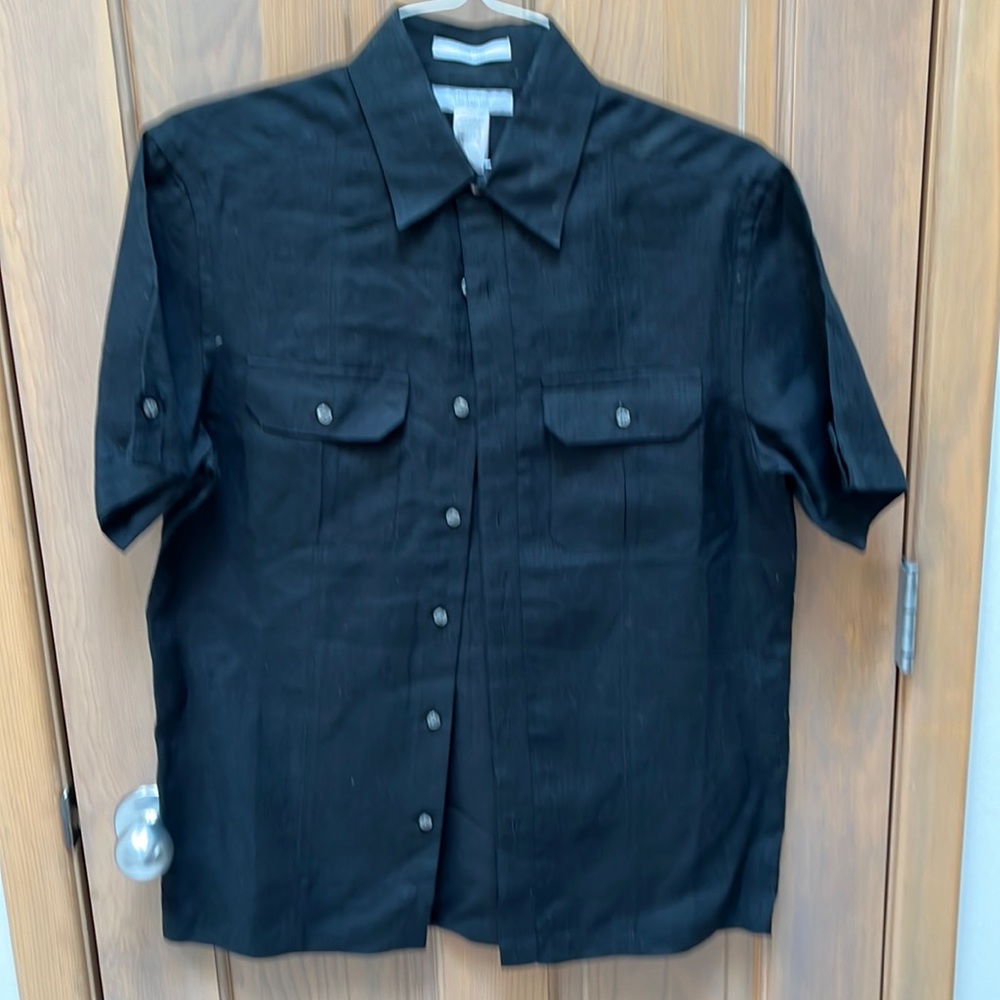 Black linen camp shirt